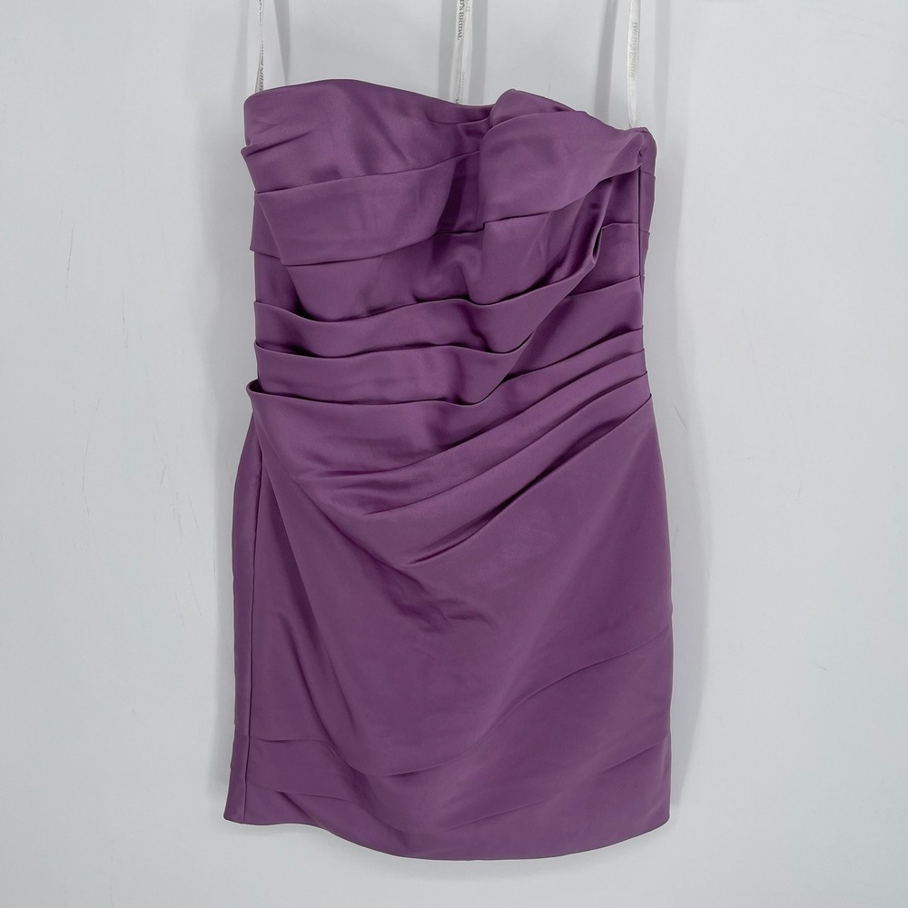 David's Bridal Women's Purple Ruched Strapless Mini Cocktail Dress Size 6